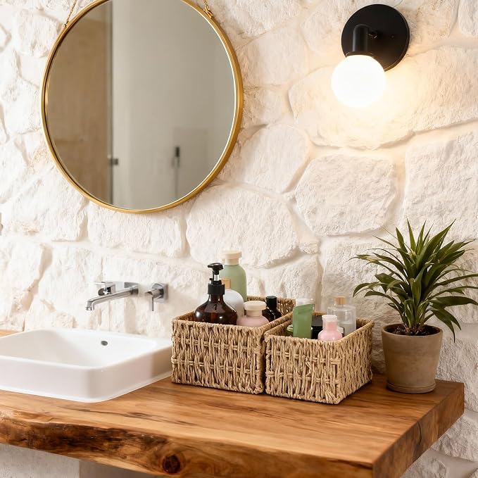 3 Pack Wicker Baskets for Organizing, Toilet Tank Basket for Bathroom, - Image 5