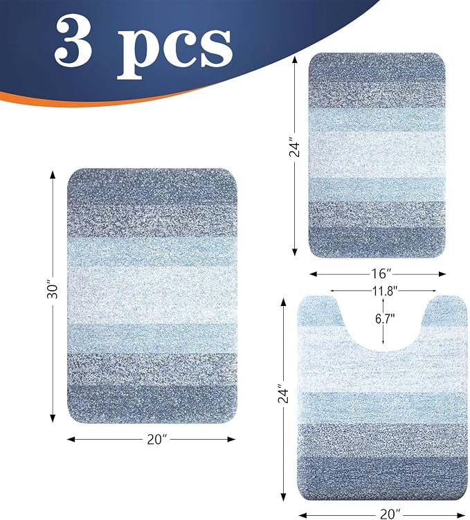OLANLY Bathroom Rugs Sets 3 Piece, Soft Absorbent Microfiber Bath Mats and - Image 2