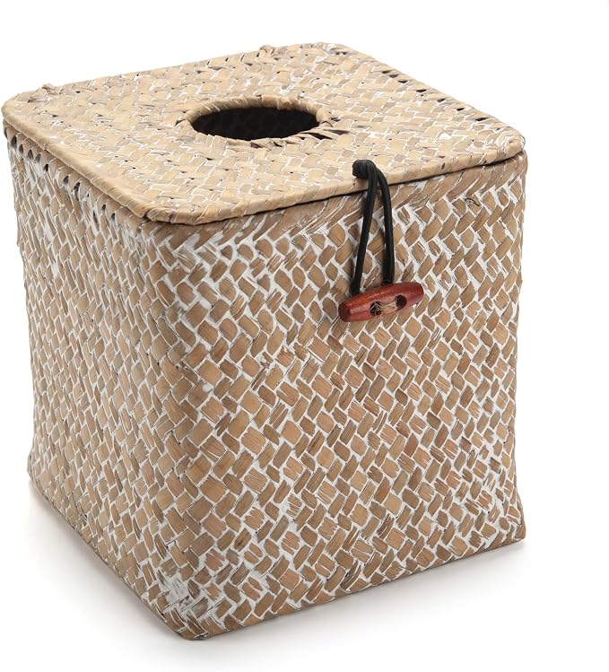 Tissue Box Cover Square, Seagrass Tissue Box Holder, Woven Facial Tissue Holder - Image 3