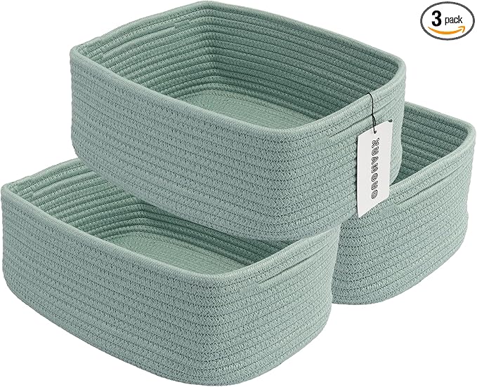 Small Woven Storage Baskets 12“X8”X5“ Decorative Rope Bins by XUANGUO
