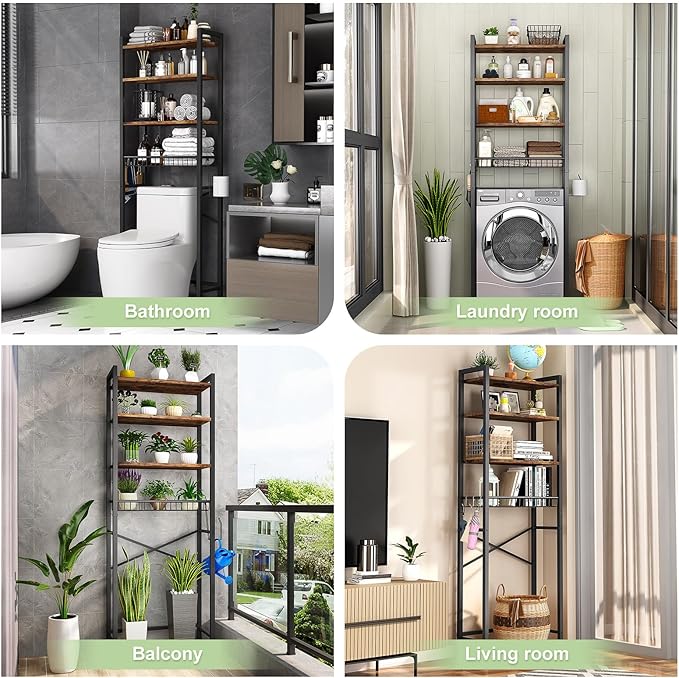 Over-The-Toilet Storage Rack, 4-Tier Bathroom Organizer Shelf Over Toilet - Image 3