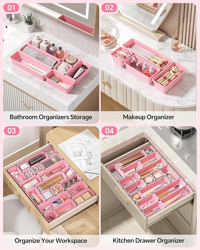 13 Pack Plastic Drawer Organizers Set, 3 Sizes Desk Drawer Organizer Trays - Image 5