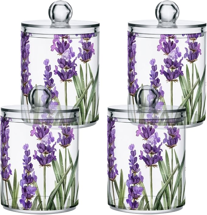 2 Pack Qtip Holder Dispenser for Cotton Ball Purple Lavender Watercolor Flower - Image 3
