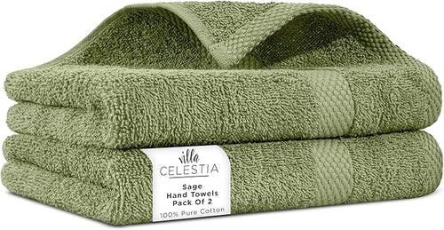 100% Cotton Hand Towel Set of 2, Sustainable, Highly Absorbent, Quick Drying by VillaCelestia