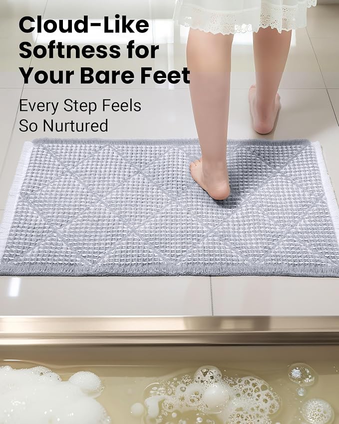 Waffle Bath Mat Set, Non Slip Bathroom Rugs Sets 2 Piece, Ultra Absorbent Long - Image 6