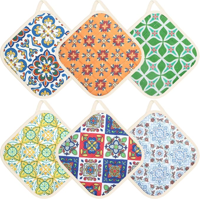 6 Pack Pot Holders 100% Cotton Heat Resistant Potholder, Machine Washable Pot by Unknown