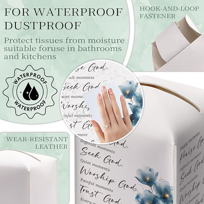 Christian Bible Verses Tissue Box Cover Square, Thank God Waterproof Leather - Image 7
