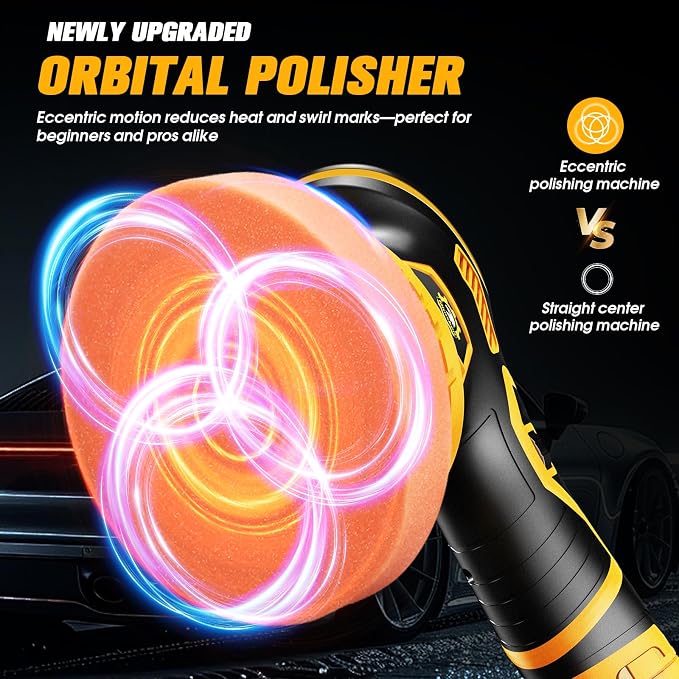 Cordless Car Buffer Polisher kit 6-Speed Orbital Design, LED Display, - Image 7