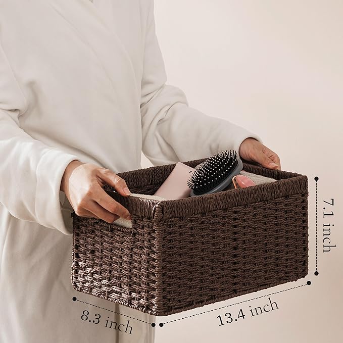 UBBCARE 4 Pack Wicker Basket, 13.4L×8.3H×7.1W inch Woven Paper Rope Storage - Image 3