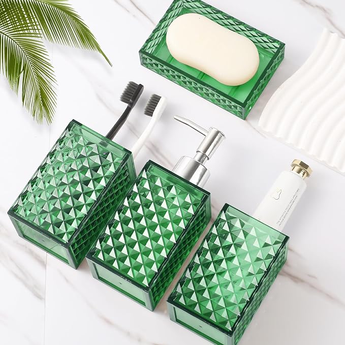 Green Bathroom Accessories Set, 4 Pack Green Bath Accessory Sets Complete - Image 6