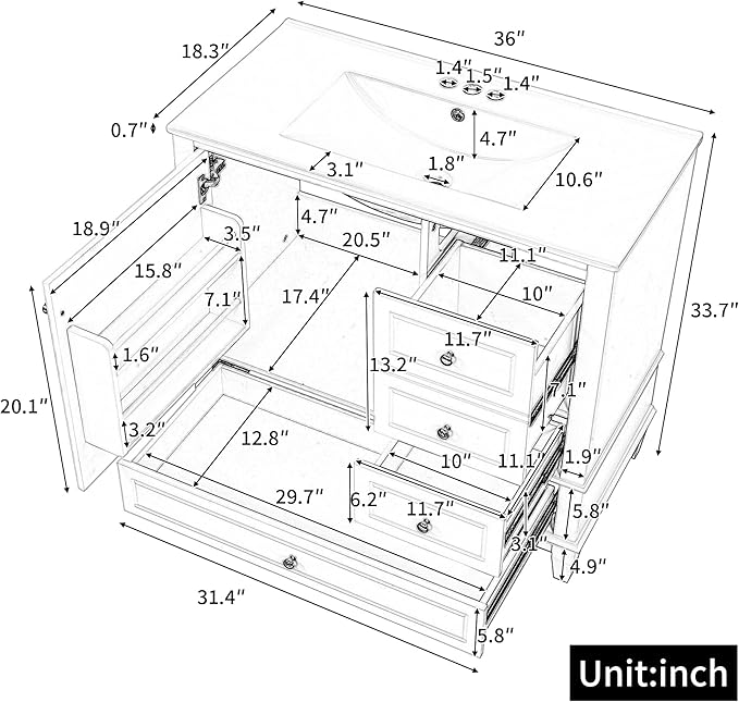 Harper & Bright Designs 36" Bathroom Vanity - Image 2
