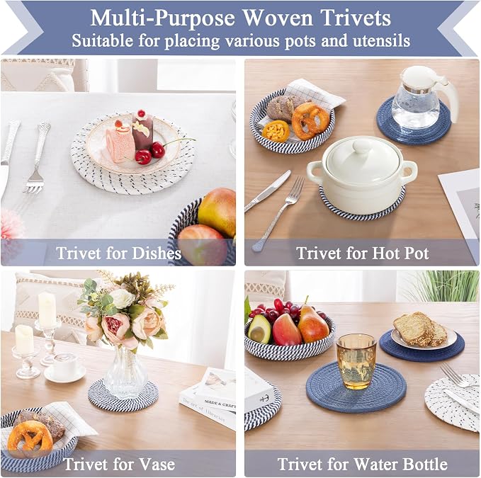 SHACOS 8 Inches Trivets for Hot Dishes, 4 Pieces Cotton Trivets Mats for Kitchen - Image 8