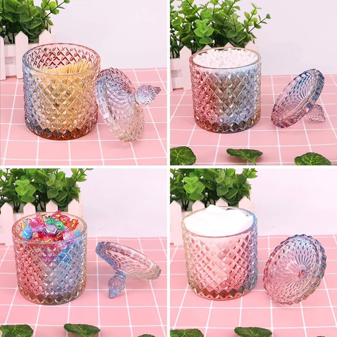 Colorful Home Decorative Jar Qtips Holder Dispenser Glass Storage Container - Image 2