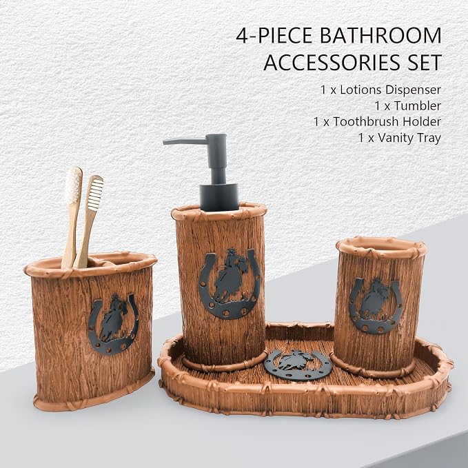 Bathroom Accessory Sets 4PCS Bathroom Accessories Set Complete Western Rustic - Image 2