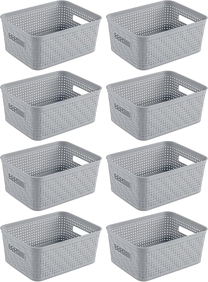Sterilite 8 Pack Plastic Storage Bin Organization Containers, Small Baskets by Sterilite