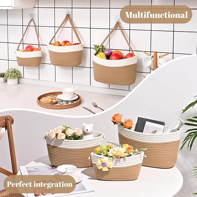 Hanging Storage Baskets, Over the Door Basket, Cotton Wall Baskets Storage - Image 5