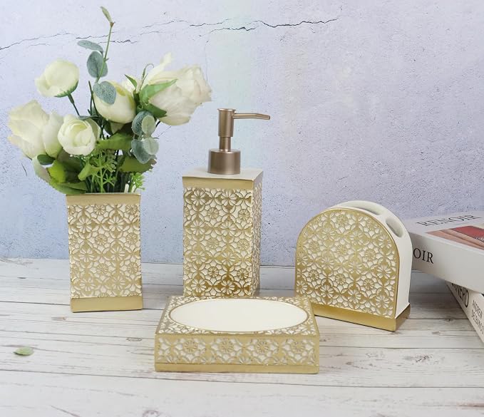 Hymmah Gold Bathroom Accessories Set, Farmhouse Bathroom Decor, Contain Cotton - Image 4