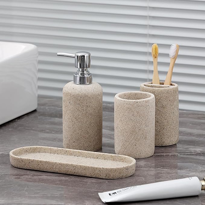 Bathroom Accessories Set, Bathroom Organizer Countertop, Soap Dispenser and - Image 4