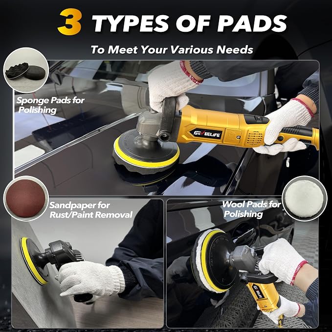 GEVEELIFE Buffer Polisher, 6 Inch/7 Inch 1600W Rotary Car Buffer Polisher Waxer - Image 6