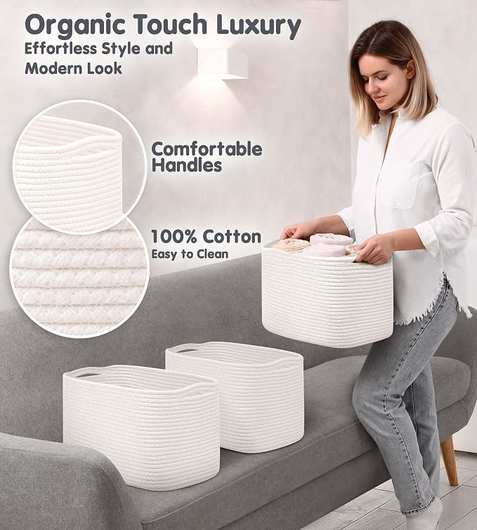 CHAT BLANC Cotton Rope Baskets for Organizing | Storage Baskets for Shelves | - Image 3