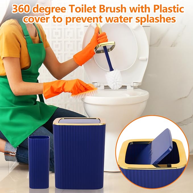Bathroom Accessory Set, 9 Pieces Navy Blue Bathroom Accessories Set - Image 7
