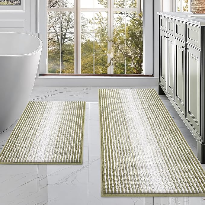 BSICPRO Bathroom Rugs and Mats Sets, 2 Piece Thick Absorbent Chenille Non Slip by BSICPRO