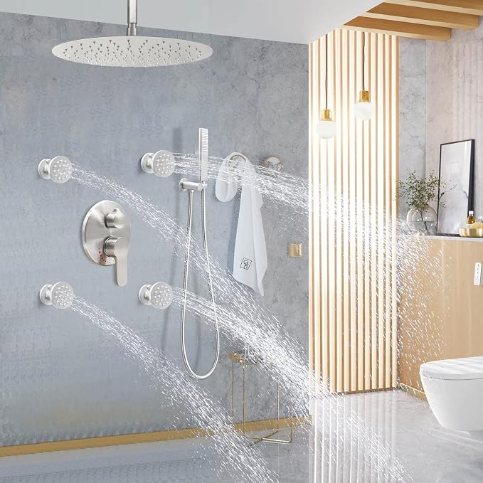 Brass Shower Body Jets with Adjustable Flow, Massage Spa Brushed Nickel Round - Image 9