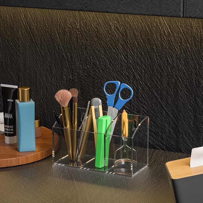 Acrylic Pen Holder Box 3 Compartments, Acrylic Organizer Holder - Image 7