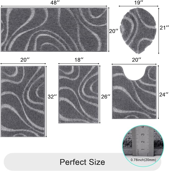 HEBE Bathroom Rugs Sets 5 Piece, Soft Absorbent Microfiber Bath Mat - Image 2