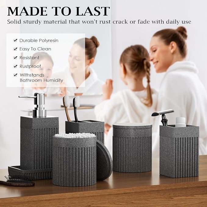 6-Piece Bathroom Set Grey - Image 3