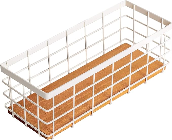 TIEYIPIN Small Metal Wire Storage Basket, Detachable Wood Base Storage by TIEYIPIN