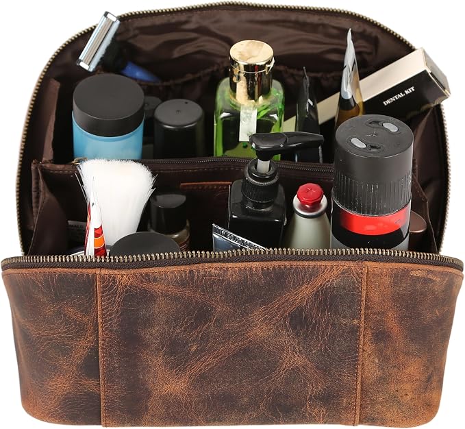 KomalC Luxury Leather Men’s Toiletry Travel Bag – Handmade Shaving Kit - Image 5