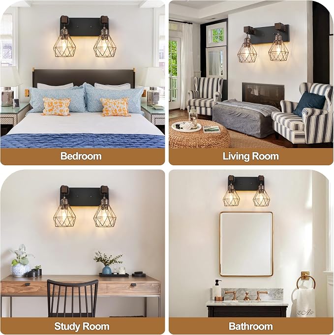 Farmhouse Bathroom Vanity Light Fixtures, 2-Light Wood Bathroom Light Fixtures - Image 6