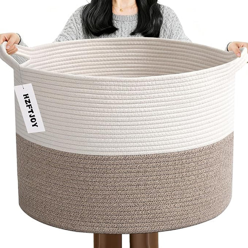 115L Large Blanket Basket, 23.6" L x 23.6" W x 15.7" H Rope Woven Baskets by HZFTJOY