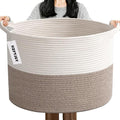65L Large Blanket Basket, 19.7" L x 19.7" W x 13" H Rope Woven Baskets by HZFTJOY