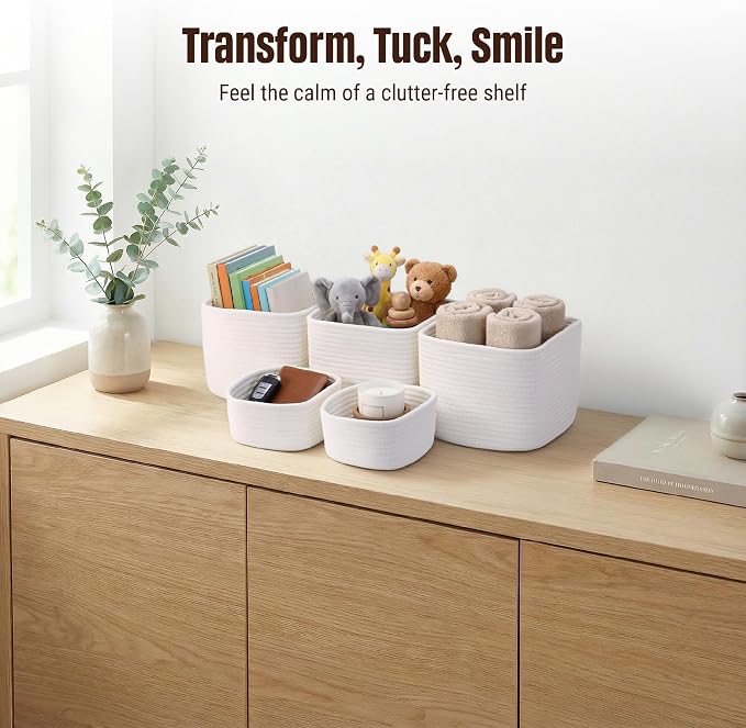 5-Pack Storage Cubes Woven Rope Baskets - Image 5