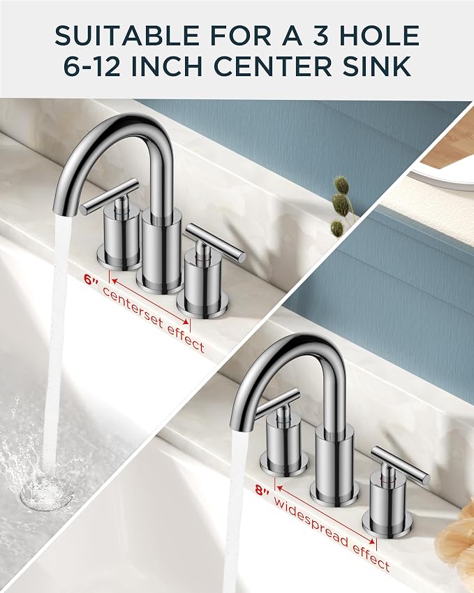 FORIOUS Chrome Bathroom Faucet 3 Hole, 8 Inch Widespread Bathroom Sink Faucet - Image 7