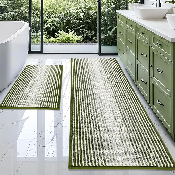 BSICPRO Bathroom Rugs and Mats Sets, 2 Piece Thick Absorbent Chenille Bath Mat by BSICPRO
