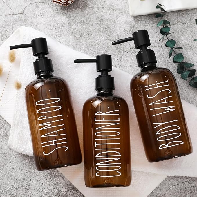 HOMCDALY Shampoo and Conditioner Dispenser Set of 3, 21oz Shower Soap Bottles - Image 6