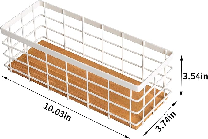 TIEYIPIN Small Metal Wire Storage Basket, Detachable Wood Base Storage - Image 6