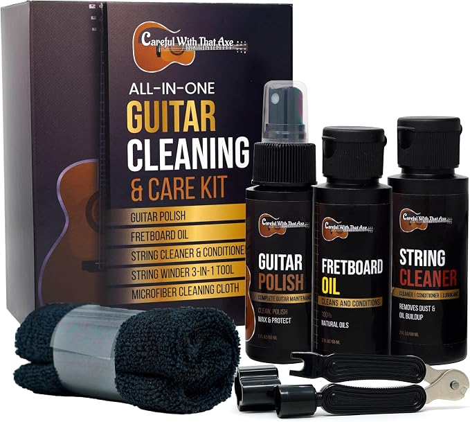 Guitar Cleaner Polish, String Cleaner, Winder and Fretboard Oil Care Kit | MADE by CarefulWithThatAxe