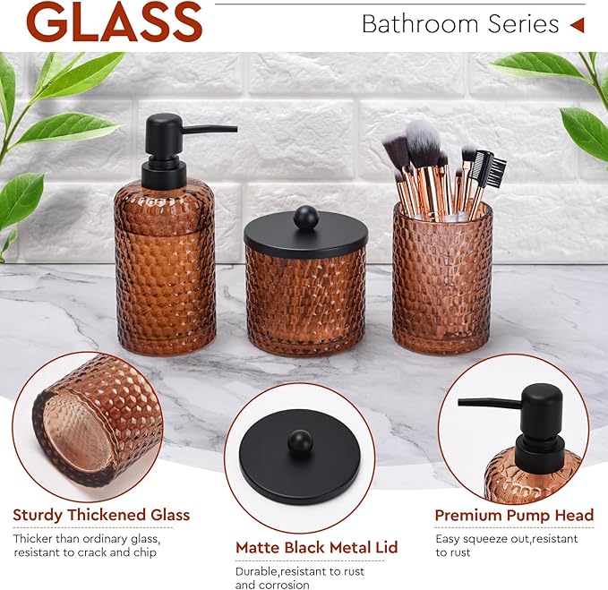 Bathroom Accessories Set, Toothbrush Holder, Qtip Holder Dispenser & Resin - Image 3