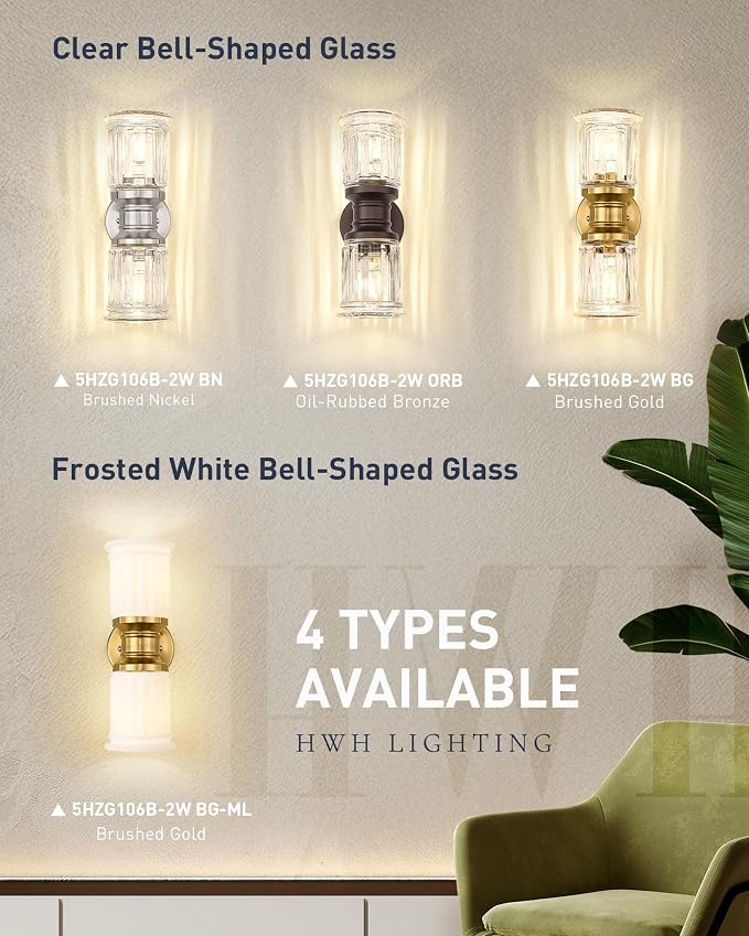 Gold Wall Sconces, HWH Single Wall Vanity Light Fixture - Image 7