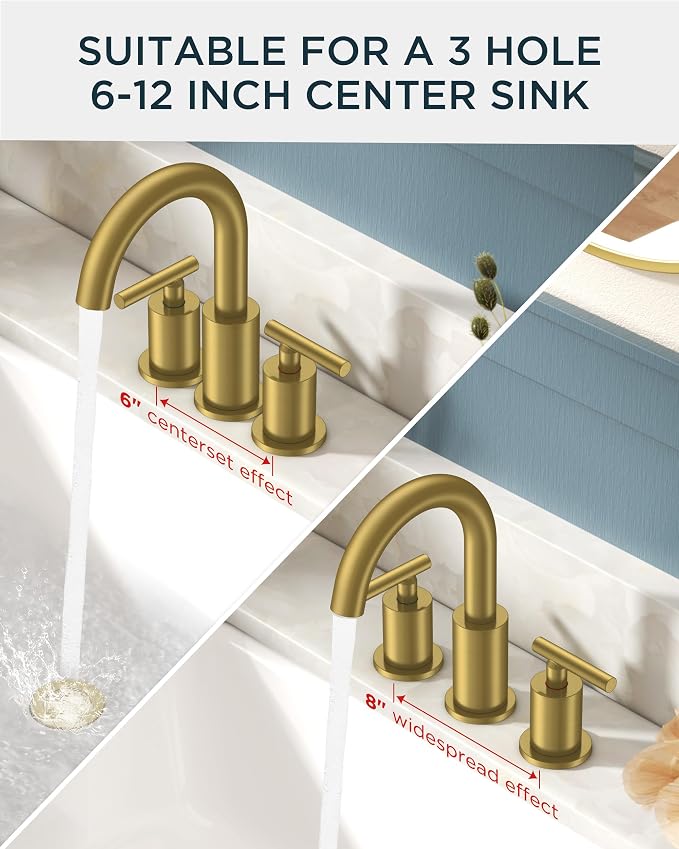 FORIOUS 2 Pack 8 Inch Widespread Brushed Gold Bathroom Faucet 3 Hole, 2 Handle - Image 6