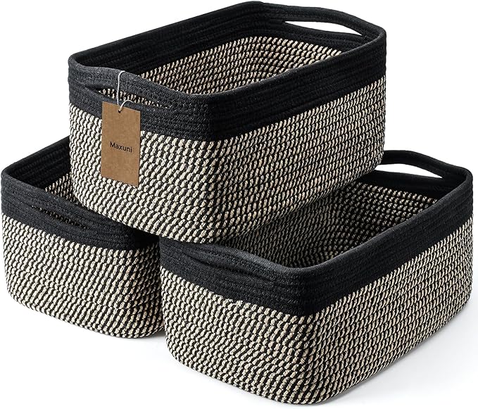 3-Pack Storage Baskets for Organizing | Woven Shelf Toy Basket | Rope Baskets by MaxuniTechLife