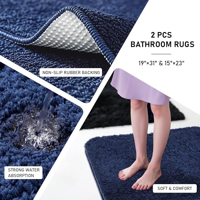 Bathroom Sets with Shower Curtain and Rugs Bathroom Accessories Set Navy Blue - Image 3