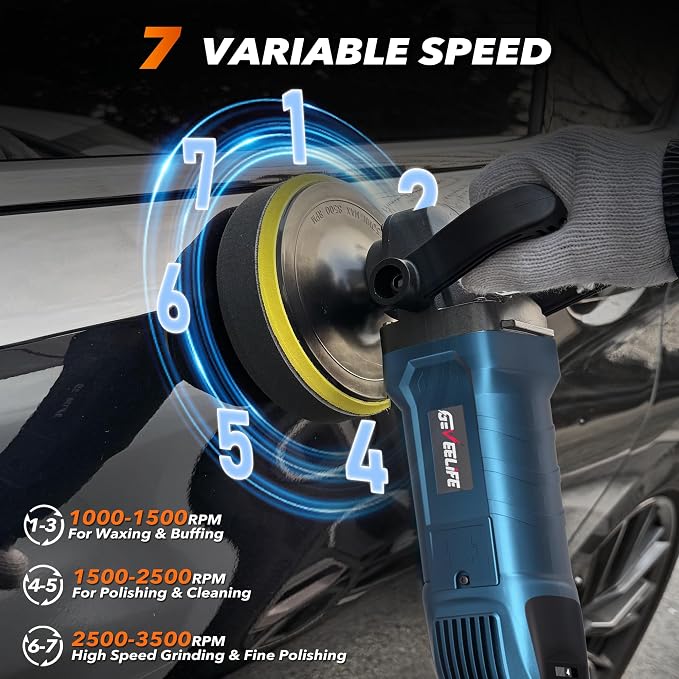 GEVEELIFE Buffer Polisher, 6 Inch/7 Inch 1600W Rotary Car Buffer Polisher Waxer - Image 3