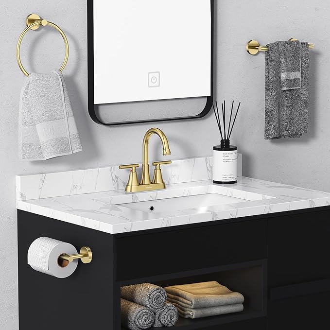 Bathroom Faucets for Sink 3 Hole, Hurran 4 inch Brushed Gold Bathroom Sink - Image 8