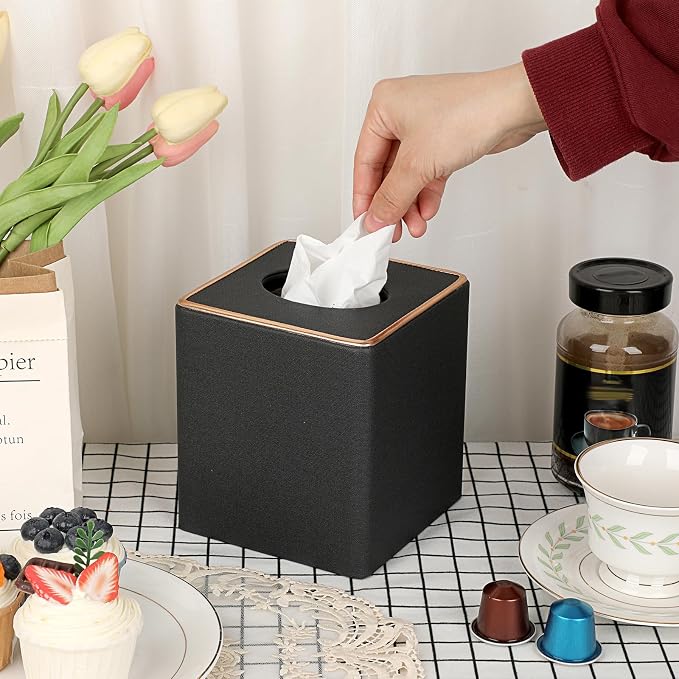 Sumnacon Tissue Box Cover Square Tissue Box Stylish Linen Tissue Box Holder - Image 2