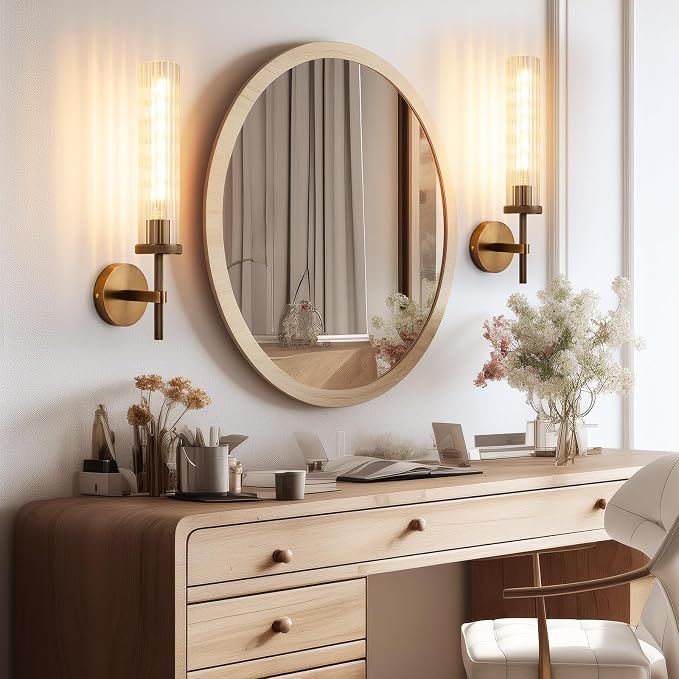 19.5" Knurled Bronze Hardwired Wall Sconces Set of 2, Bathroom Vanity Light - Image 6